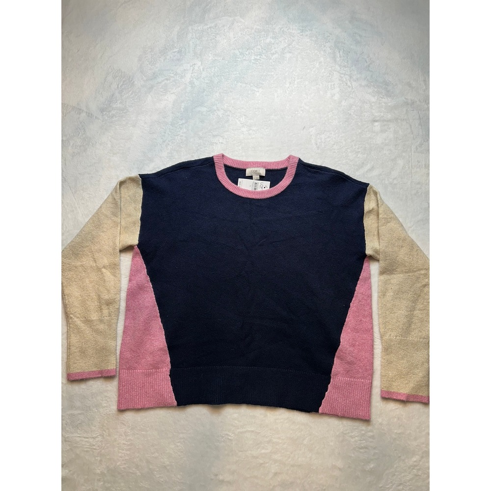Loft Outlet Colorblock Crewneck Sweater Navy Blue Pink Tan Size M NWT - 201